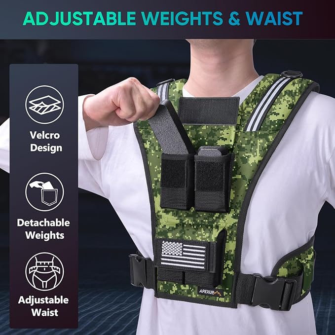 APEXUP Adjustable Weighted Vest Men 20lbs/30lbs/40lbs Weights with Reflective Stripe, Weight Vest Woman Workout Vest for Strength Training Running Walking