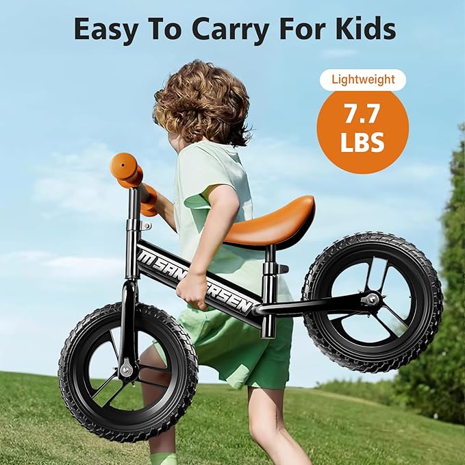 Colorful Lighting 12 Inch No Pedal Balance Bicycle Bike for Kids,Age 24 Months to 5 Years Old Lightweight Steady Balancing Bike with Adjustable Handlebar&Seat,Birthday Gift for 2 3 4 5 Year Old