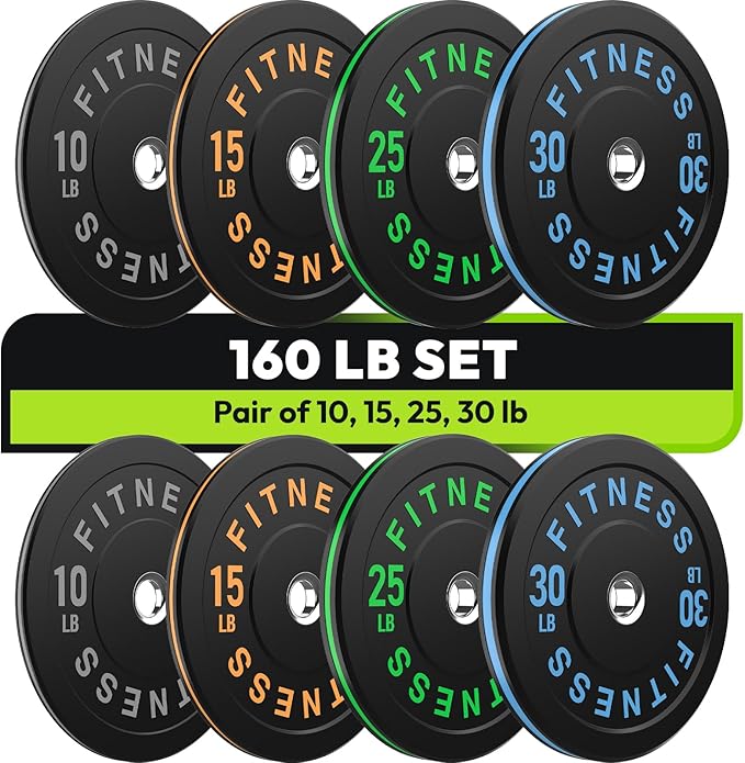 2-Inch Weight Plates High Bounce, Olympic Bumper Plate Set 45/100/160/190/260/300lb, Colored Weight Plates Set for Home Gym, Barbell Weights Rubber Strength Training Plate for Weight Lifting