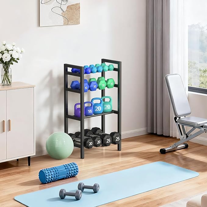 4 Tier Dumbbell Rack,Adjustable Weight Rack for Home Gym,Heavy Duty Weight Stand,600LBS Capacity Kettlebells Storage,Workout Equipment Organizer (Rack Only)