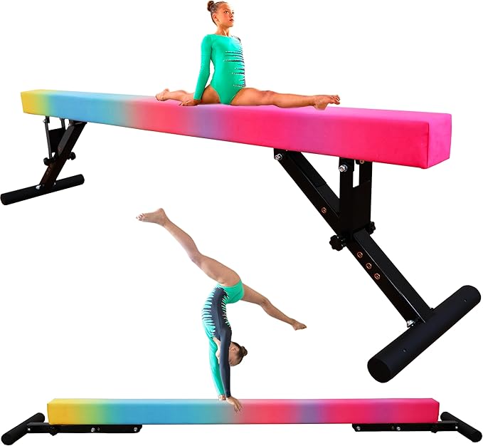 PreGymnastic 8FT Balance Beam, Raised Gymnastics Beam for Kids Ages 3-12, Home Gym Equipment for Training, Adjustable Balancing Beam Indoor, Off-Ground Competition Style