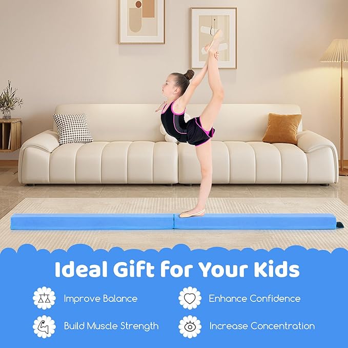 Giantex 7FT/8FT/9FT Balance Beam, Folding Gymnastics Beam w/Carry Handles, Floor Foam Gymnastics Equipment for Kids, Non Slip Rubber Base for Exercise, Practice & Professional Home Training