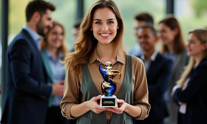 Hand-Blown Art Glass Award – Custom Engraved Elegant Award for Corporate, Sports Retirement Volunteer Recognition Leadership Personal Milestones Employee Gifts