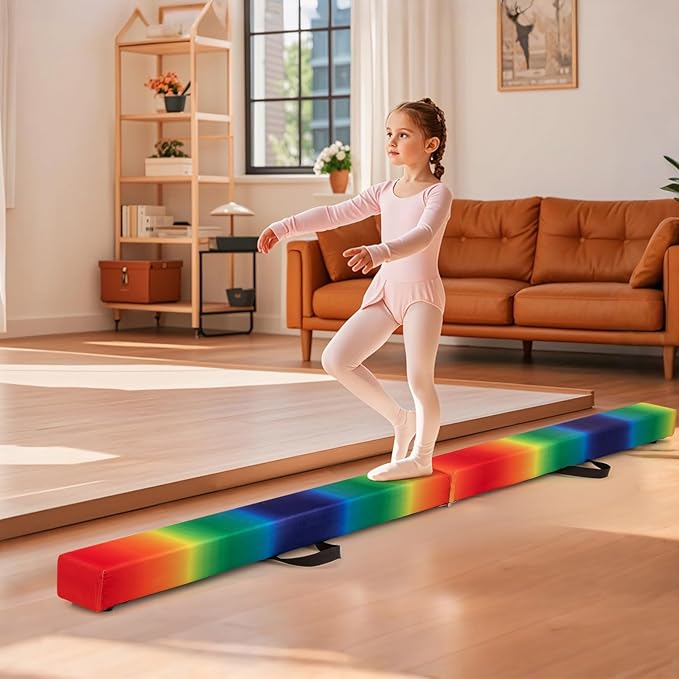 Giantex 7FT/8FT/9FT Balance Beam, Folding Gymnastics Beam w/Carry Handles, Floor Foam Gymnastics Equipment for Kids, Non Slip Rubber Base for Exercise, Practice & Professional Home Training