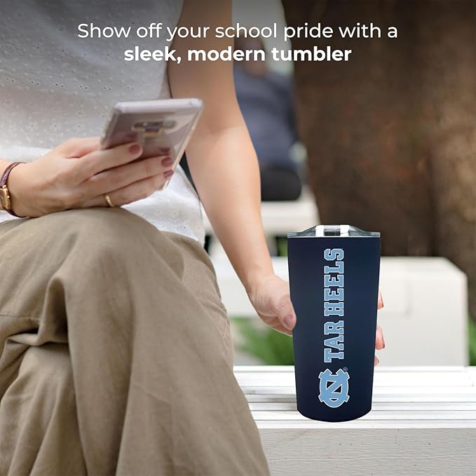 Campus Colors College Stainless Steel, Double Walled, Vacuum Insulated, Reusable Collegiate Tumbler with Slider-Top Lid for Travel, Sports, and Coffee,18 oz (North Carolina Tar Heels - Navy)