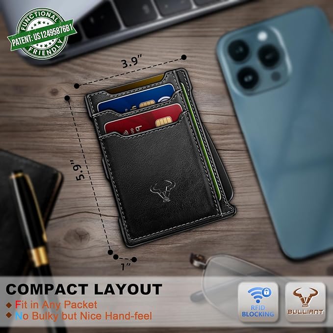 BULLIANT Men Wallet-Slim Money Clip Wallet Metal Card Case With Pop up Access 9 Cards RFID Blocking Pocket Fit