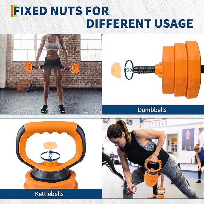 Adjustable Dumbbell Set, 44/66/88 LBS 4-In-1 Home Gym Weights with Connector As Dumbbell, Kettlebell,Barbell for Strength Training, Full Body Workout