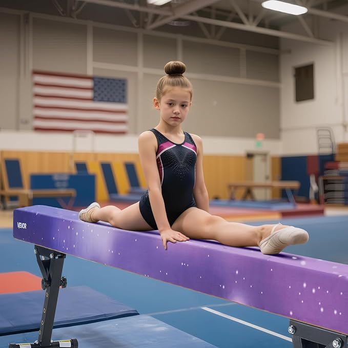 VEVOR 8FT Balance Beam for Kids, 200-350LBS Stable Support Gymnastics Floor Beam with Non-Slip Mat, Wood-Core/EVA Gymnastics Training Equipment with Anti-Slip Bottom & Carry Bag for Home Gym