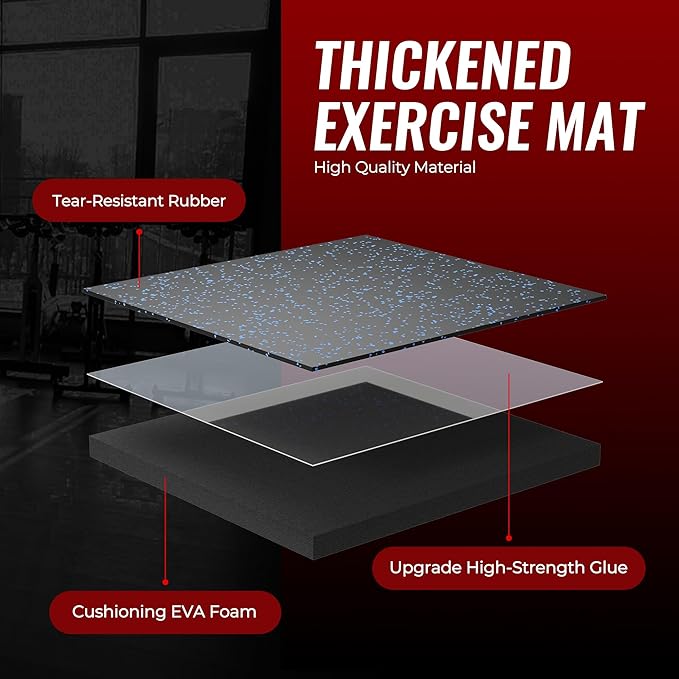 SUPERJARE 0.56'' Thick 12 Pcs 48 Sq Ft Rubber Top Exercise Equipment Mats, High Density EVA Foam Mats with Rubber Top, Interlocking Gym Flooring for Home Gym, Protective Workout Mat, Black/Blue