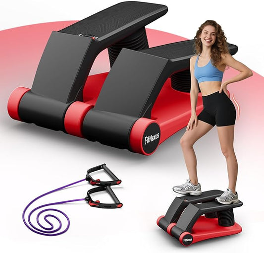 Air Compression Resistance Stepper – Adjustable Mini Stair Climber for Home Cardio Workout, Portable Stepper Machine with LCD Display, 5-Level Adjustable Resistance, Non-Slip Pedals - Batt. not incl.