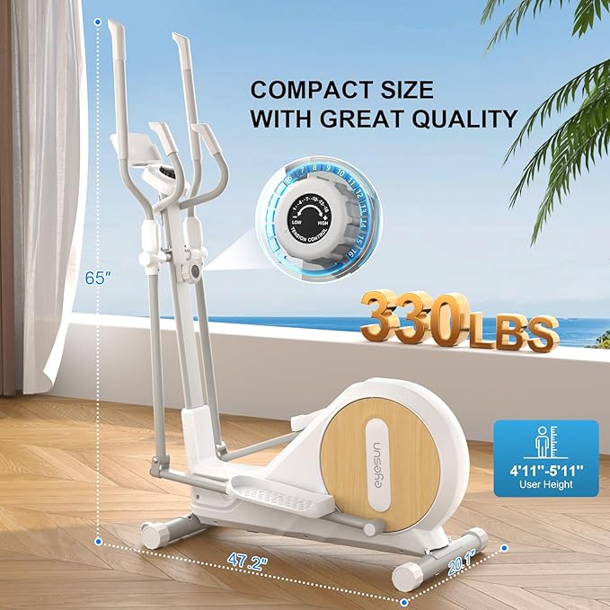 Elliptical Exercise Machine for Home,3-in-1Compact Training Machines with 16 Resistance Levels,14LB Flywheel,Low Impact Magnetic Cross Trainer,Quiet Portable Elliptical for Small Spaces