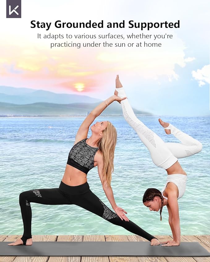 KEEP Rubber Yoga Mat - Professional Sweat Absorbent PU & Natural Rubber. Non Slip Workout Mats for Women & Men, 5mm Thick, 74"x26" Extra Long Wide Pad for Hot Yoga, Pilates, HIIT, Home Gym - Strap Included