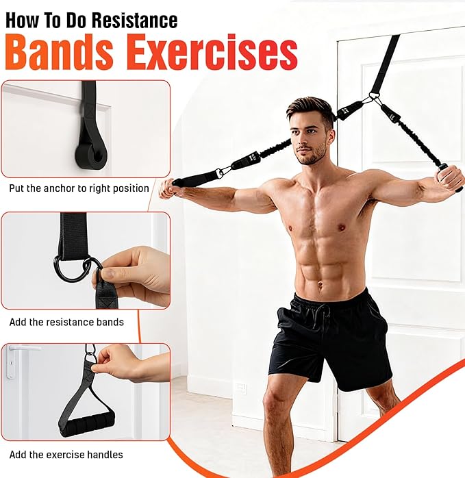 Pull Up Assistance Bands 300 lbs – Heavy Duty Adjustable Pull Up Bar Resistance Bands Set with 4 Assistance Bands, Dual Foot Rest, Nylon Straps & Door Anchor for Unisex Home Gym Strength Training