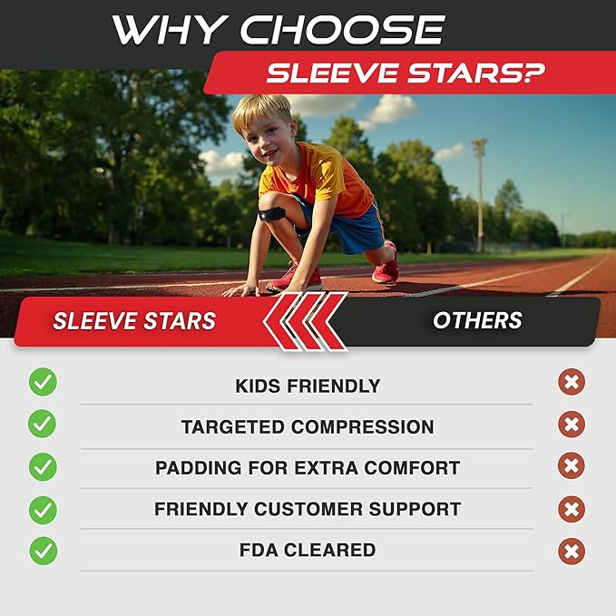 Sleeve Stars Swedish Brand Patellar Tendon Support Strap for Women & Men Effective Osgood Schlatter Knee Brace Youth & Kids Knee Brace with 3 Adjustable Length fits 7"-15" (Single/Black/Kids)