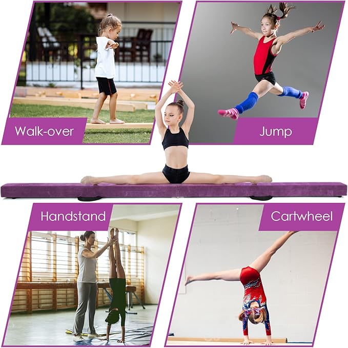 Giantex 7FT/8FT/9FT Balance Beam, Folding Gymnastics Beam w/Carry Handles, Floor Foam Gymnastics Equipment for Kids, Non Slip Rubber Base for Exercise, Practice & Professional Home Training