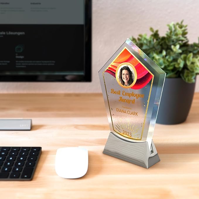7 1/2" Personalized Glass Plaque for Awards and Trophies, Custom Award for Employee of the Month, Retirement, Leadership and Appreciation Gift J Awards (D6)