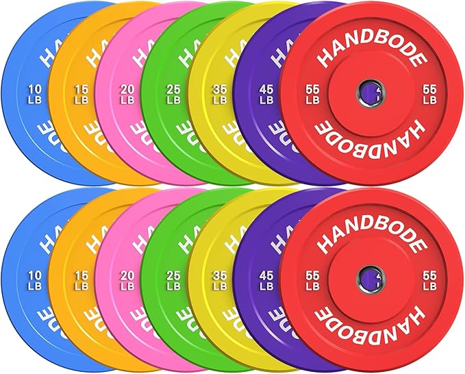 2-Inch Weight Plates High Bounce, Olympic Bumper Plate Set 45/100/160/190/260/300lb, Colored Weight Plates Set for Home Gym, Barbell Weights Rubber Strength Training Plate for Weight Lifting