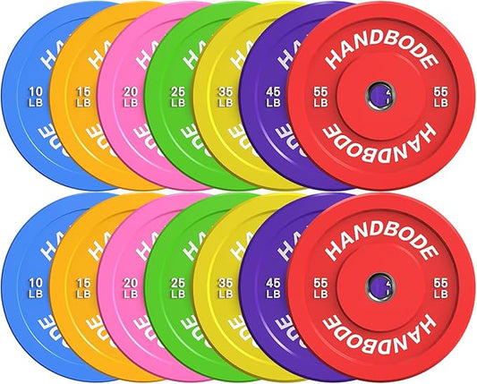 2-Inch Weight Plates High Bounce, Olympic Bumper Plate Set 45/100/160/190/260/300lb, Colored Weight Plates Set for Home Gym, Barbell Weights Rubber Strength Training Plate for Weight Lifting
