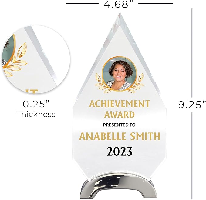 9 1/4" Personalized Glass Plaque for Awards and Trophies, Custom Award for Employee of the Month, Retirement, Leadership and Appreciation Gift P (Design 2)
