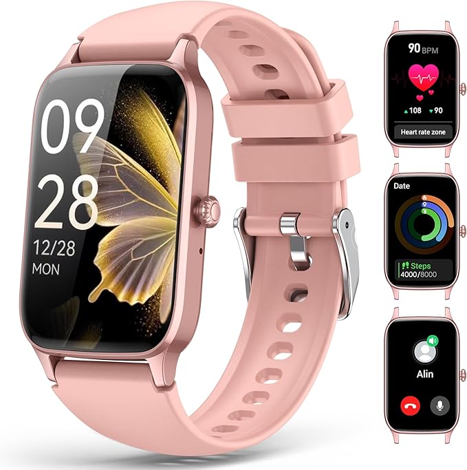 Fitness Activity Tracker for Women Men, Smart Watch Compatible with iPhone Android, IP68 Waterproof Step Counter with 110+ Sports, Sleep Monitor, Calorie Counter (Casual, Pink, 1.57)