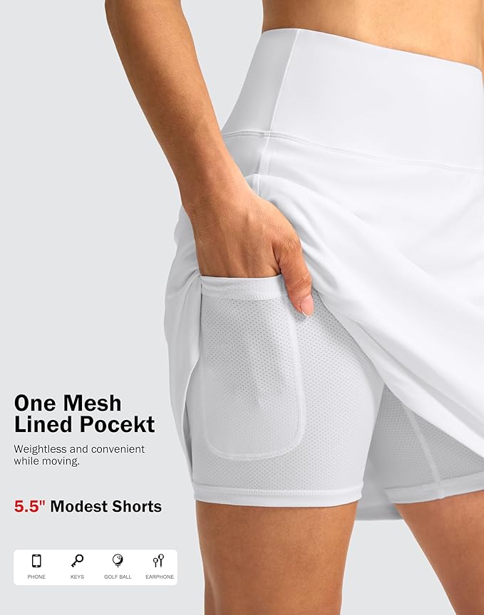 SANTINY 18" Skorts for Women 3 Pockets High Waist Long Athletic Tennis Skirt Golf Skort for Casual Summer Travel