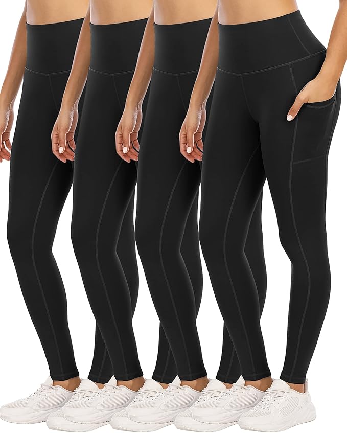 4 Pack Leggings with Pockets for Women,High Waist Tummy Control Workout Yoga Pants
