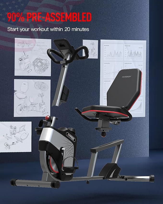 HARISON Pro Recumbent Exercise Bike 400 lbs Capacity, Semi-Commerical Magnetic Recumbent bike for Adult and Seniors, Recumbent Stationary bike for Home with Smart Bluetooth App, 2 in 1 LCD Monitor and Tablet Holder