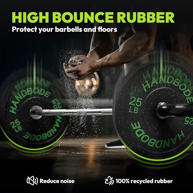 2-Inch Weight Plates High Bounce, Olympic Bumper Plate Set 45/100/160/190/260/300lb, Colored Weight Plates Set for Home Gym, Barbell Weights Rubber Strength Training Plate for Weight Lifting