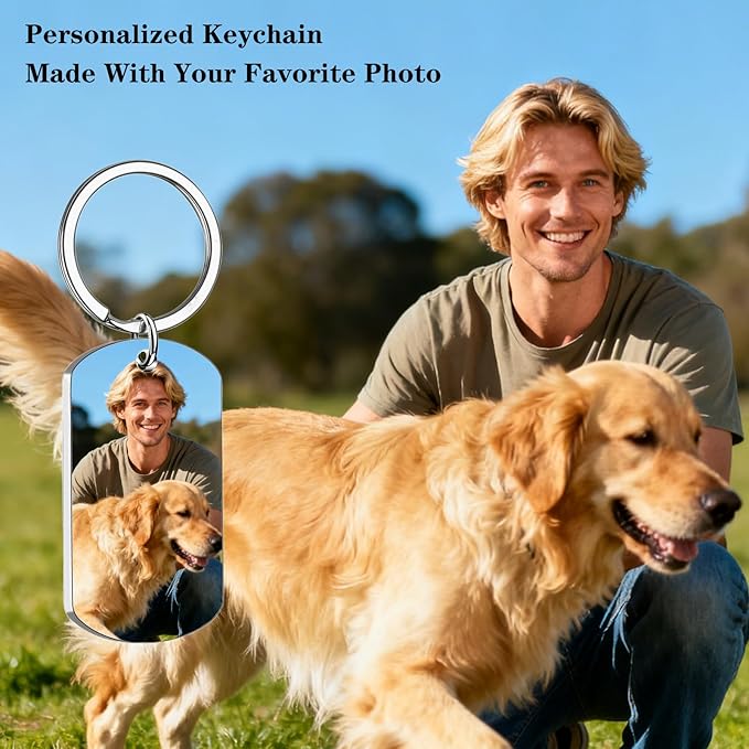 Hiyong Personalized Keychain Custom Photo Keyring Customized Gifts for Men Custom Keychain with Your Photo Logo or Text