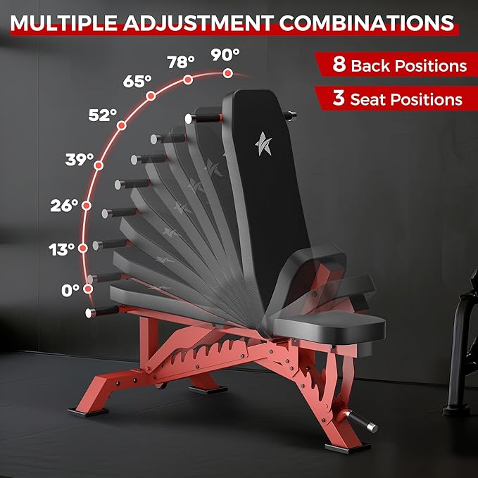 Weight Bench, Adjustable Workout Bench for Home Gym Full Body Workout, 1300LBS Weight Capacity Bench Press, Flat/Incline/Decline Bench with 33" Extra-Long Backrest & Wheels