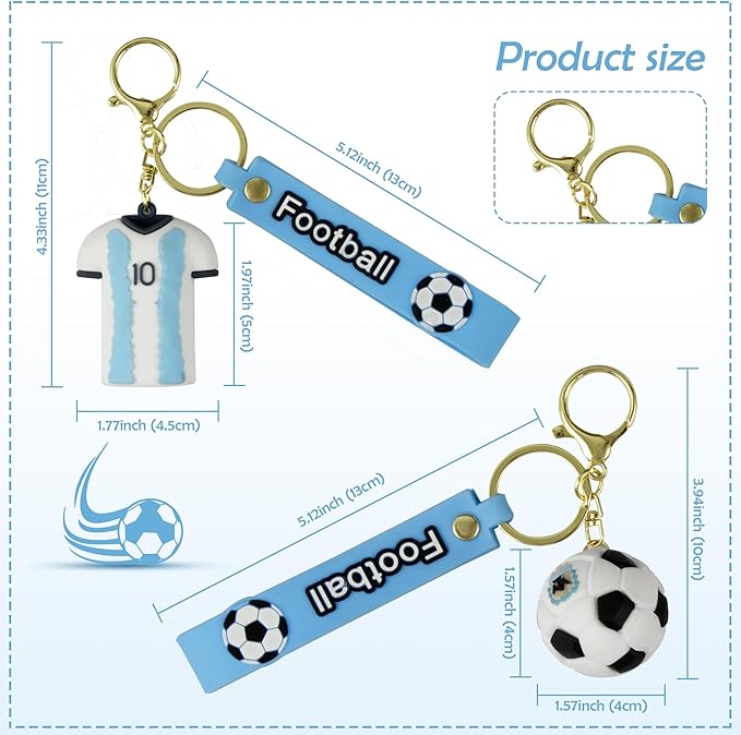2 Pcs Soccer Football Keychains, Cute Soccer Ball Keyring for keys, backpack, or sports bag,3D Silicone Global Iconic Jersey Soccer Key Chain,Gift Souvenirs for Fans