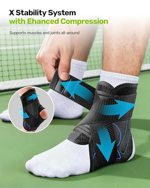 Quick Lace Up Ankle Brace with 2 Metal Support Stays, Breathable Stabilizer for Sprained Ankle, Slim Fit Ankle Support for Men & Women, Sports, Running, Basketball (Black, S)