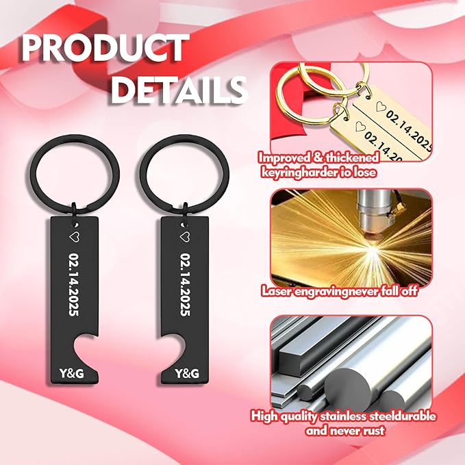 Customized Double Sided Keychain - Personalized Engraved Text/Number/Name Keychain, Custom Key chain Gift for Boyfriend