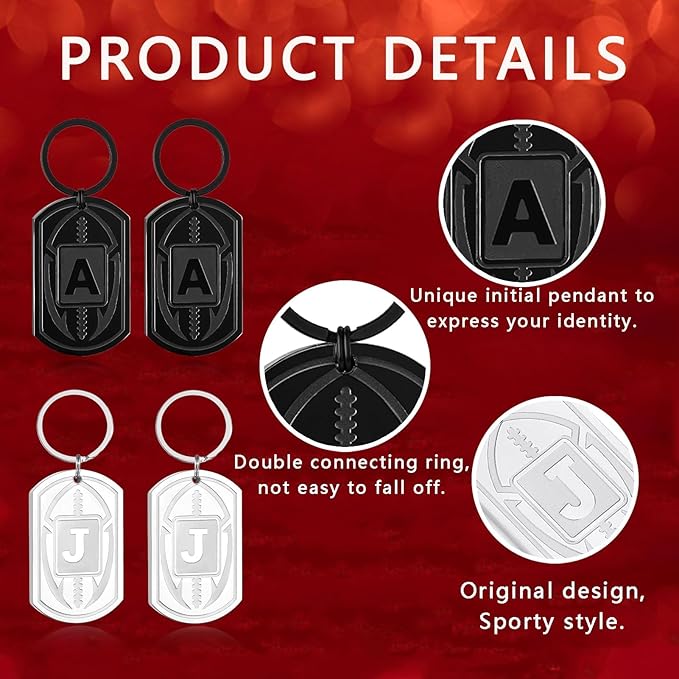 Stocking Stuffers Christmas Gift- Football Initial Keychain Gifts for Men Dog Tag Keychains for Men Him Dad