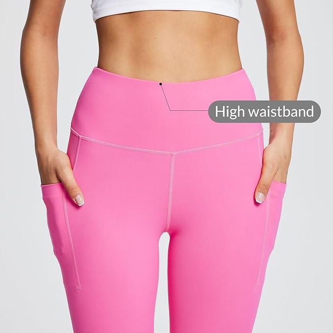BALEAF Women's Leggings with Pockets Black Tummy Control Workout High Waisted Athletic 7/8 Ultra Soft Gym Yoga Ankle Pants