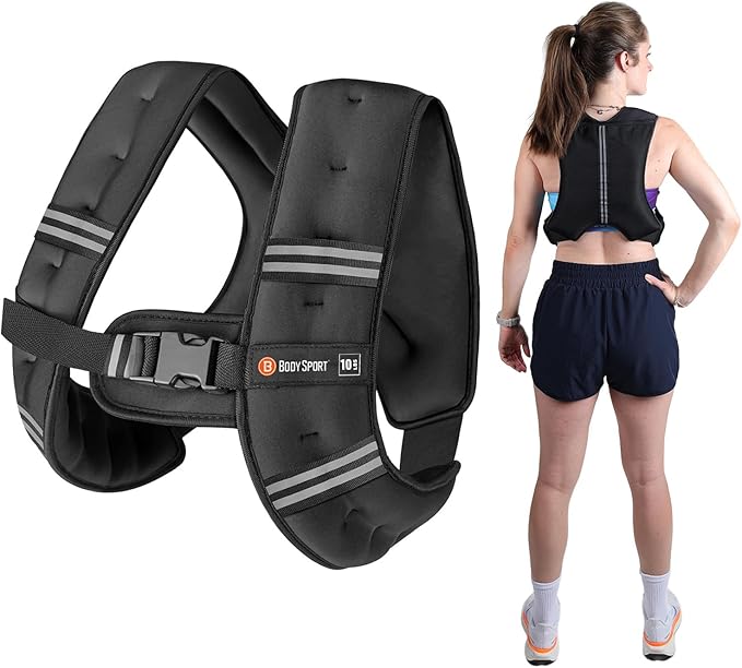 Body Sport Weighted Vest - 5lb/10lb/15lb/20lb/25lb/30lb - Adjustable Fitness Vest with Refelctive Strips for Strength Training, Running, Walking, and Endurance Workouts