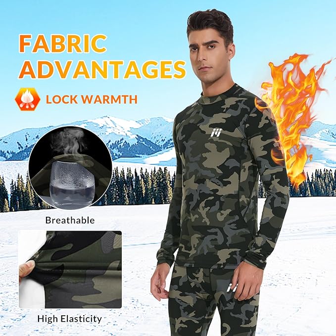 Men Thermal Underwear Set Long Johns with Fleece Lined Base Layer Men Cold Weather Top Bottom for Skiing Running