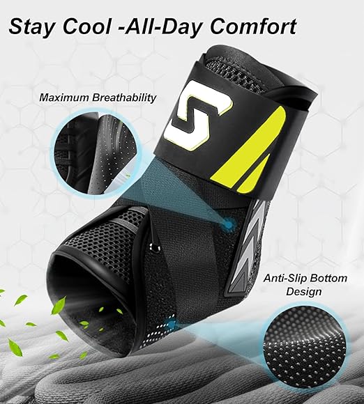 Quick Lace Up Ankle Brace for Women Man, with DIY Moldable Side Stabilizer, Breathable & Slim-Fit, Adjustable Compression Ankle Support for Sprained, Injury Recovery, Running, Sports (L(Ankle size:13"-14")-Support Plate of 2)