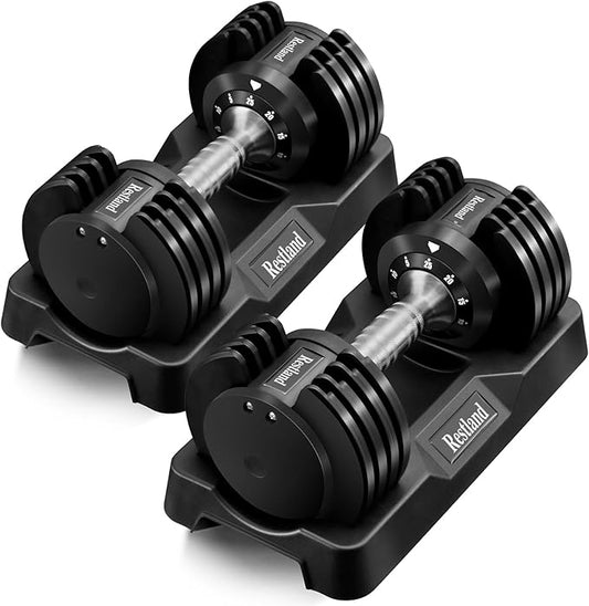 Restland Adjustable Dumbbell Set of 2 (60lb or 25lb Pair), Anti-Slip Handle with 10 or 5 Different Weights, Suitable for Men & Women Home Gym Workout