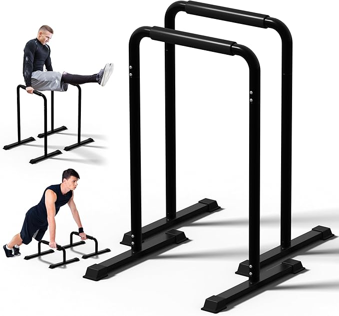 Outdoor Basic 2-in-1 Adjustable Dip Bar Station - Heavy Duty Parallel Bars with Connecting Parts, Extra Tall & Thickened Steel Design for Home Gym, Calisthenics & Strength Training