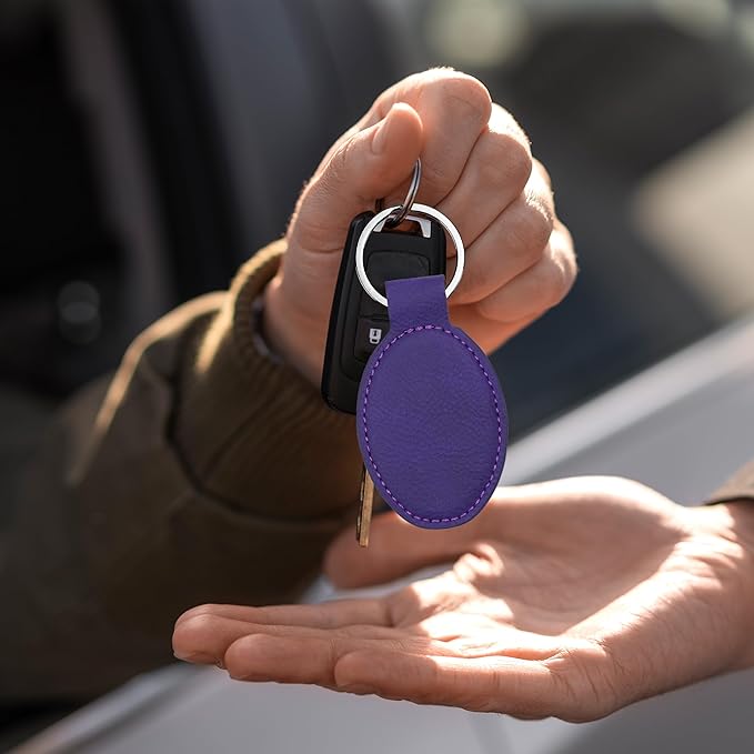 LaserGram Oval Keychain, Baseball Ball, Personalized Engraving Included (Dark Purple)