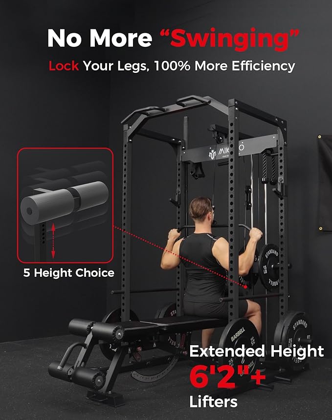 Mikolo Power Cage, Power Rack with LAT Pulldown, 1200 Pounds Capacity Workout Cage with More Training Attachments, Squat Rack for Home Gym, F4 Versions
