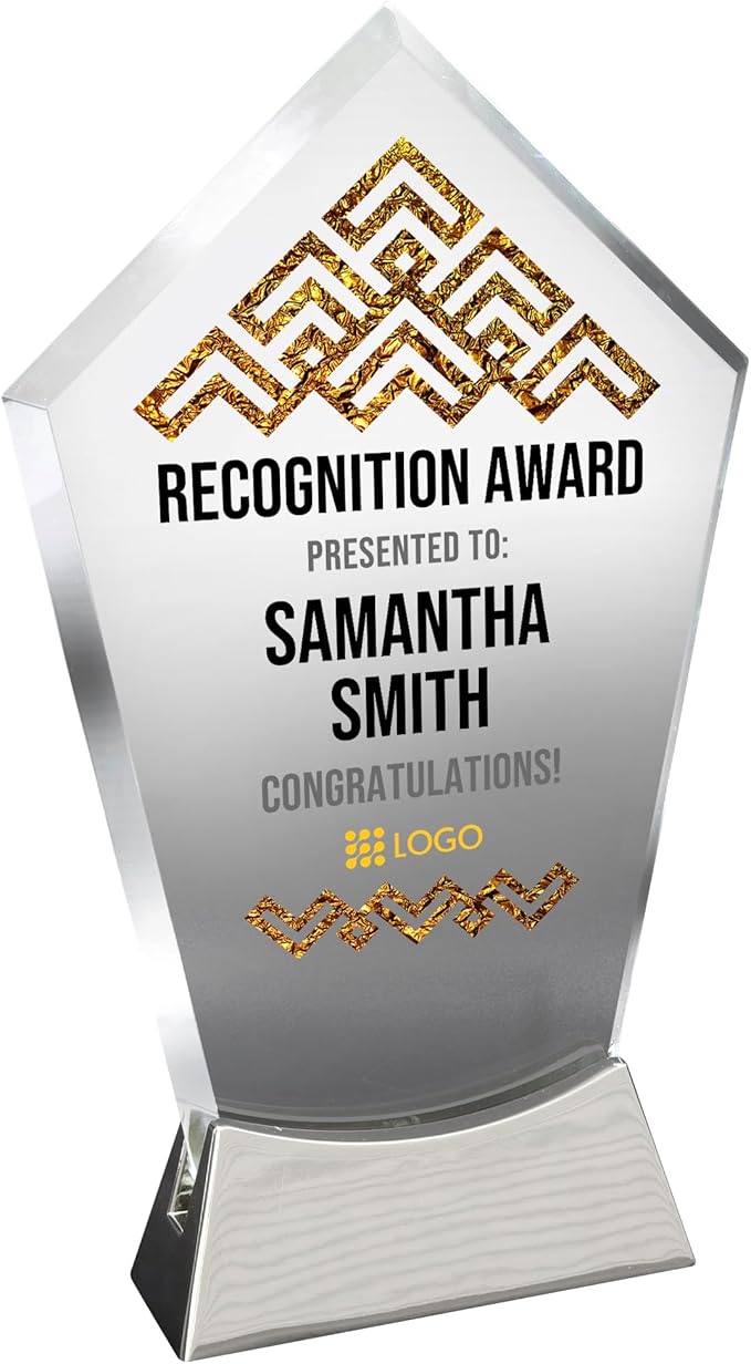 7 1/2" Personalized Glass Plaque for Awards and Trophies Custom Award for Employee of the Month, Retirement, Leadership and Appreciation Gift J Awards (D2)