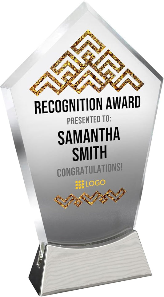 7 1/2" Personalized Glass Plaque for Awards and Trophies Custom Award for Employee of the Month, Retirement, Leadership and Appreciation Gift J Awards (D2)