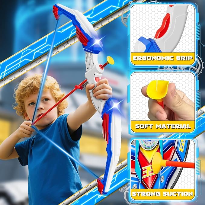 Kids Bow and Arrow Set, LED Light Up Archery Toy Set with Suction Cup Arrows, Standing Target & Quiver, Indoor and Outdoor Toys Sport Gifts for Kids, Boys & Girls Ages 4 5 6 7 8 9 10 11 12