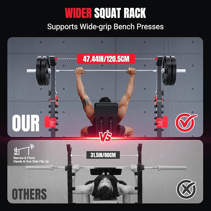 YOLEO 1980LBS Adjustable Weight Bench Set, 47.44" Wide Grip, Workout Bench with Squat Rack, Leg Extension, Preacher Curl, Bench Press with Safety Bar Catches, Weight Benches for Home Gym