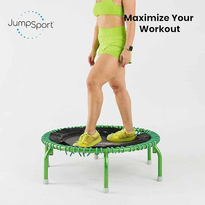 JumpSport 350 PRO Fitness Trampoline, Cardio Workout, No-Tip Arched Legs Home Gym Equipment, Adjustable Bungees & 60 Day Trial Video