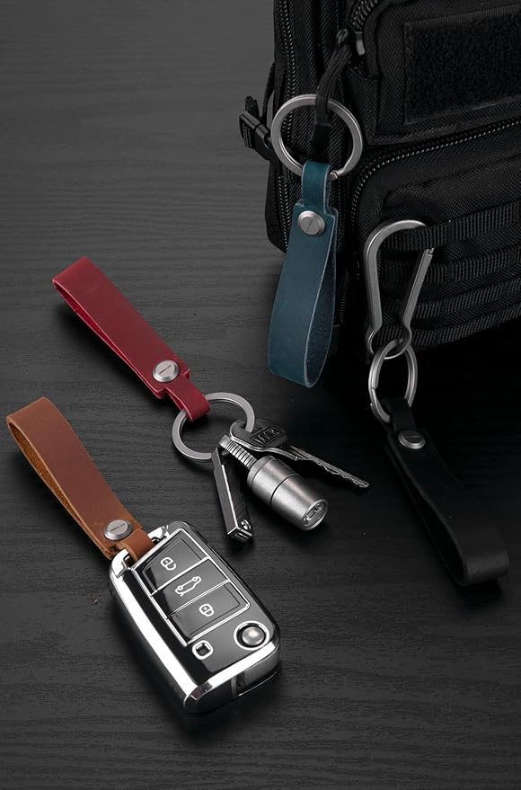 KEEPO LINK Leather Keychain Strap with Titanium Key Ring, Detachable Leather Key Chain Key Fob Holder for Men, OLM03