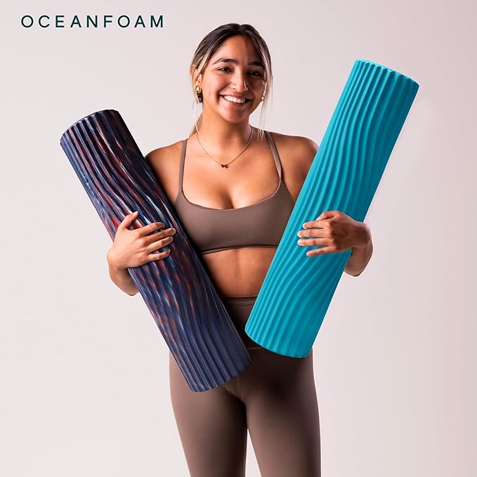 Oceanfoam Tsunami Roller (Miami Blue) - Extra-Large, 26" x 5.9" - Soft, Textured Foam Roller for Physical Therapy, Back Pain, Exercise & Stretching - Wave Textured - Yoga, Athletics, & Wellness