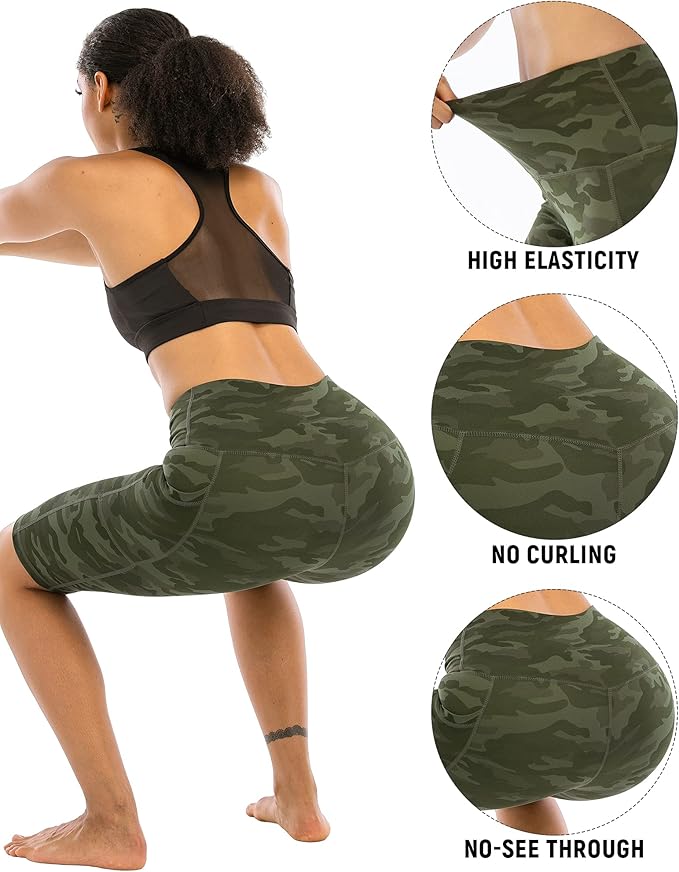 WHOUARE 4 Pack Biker Yoga Shorts with Pockets for Women,High Waisted Athletic Running Workout Gym Shorts Tummy Control